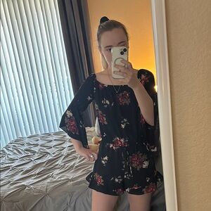 Floral Black Romper